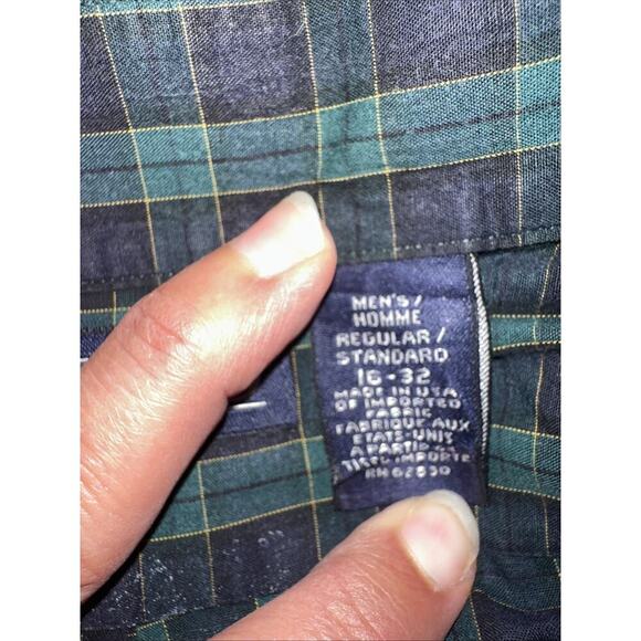 Lands and green and blue plaid, long sleeve button down collared shirt - Picture 4 of 5